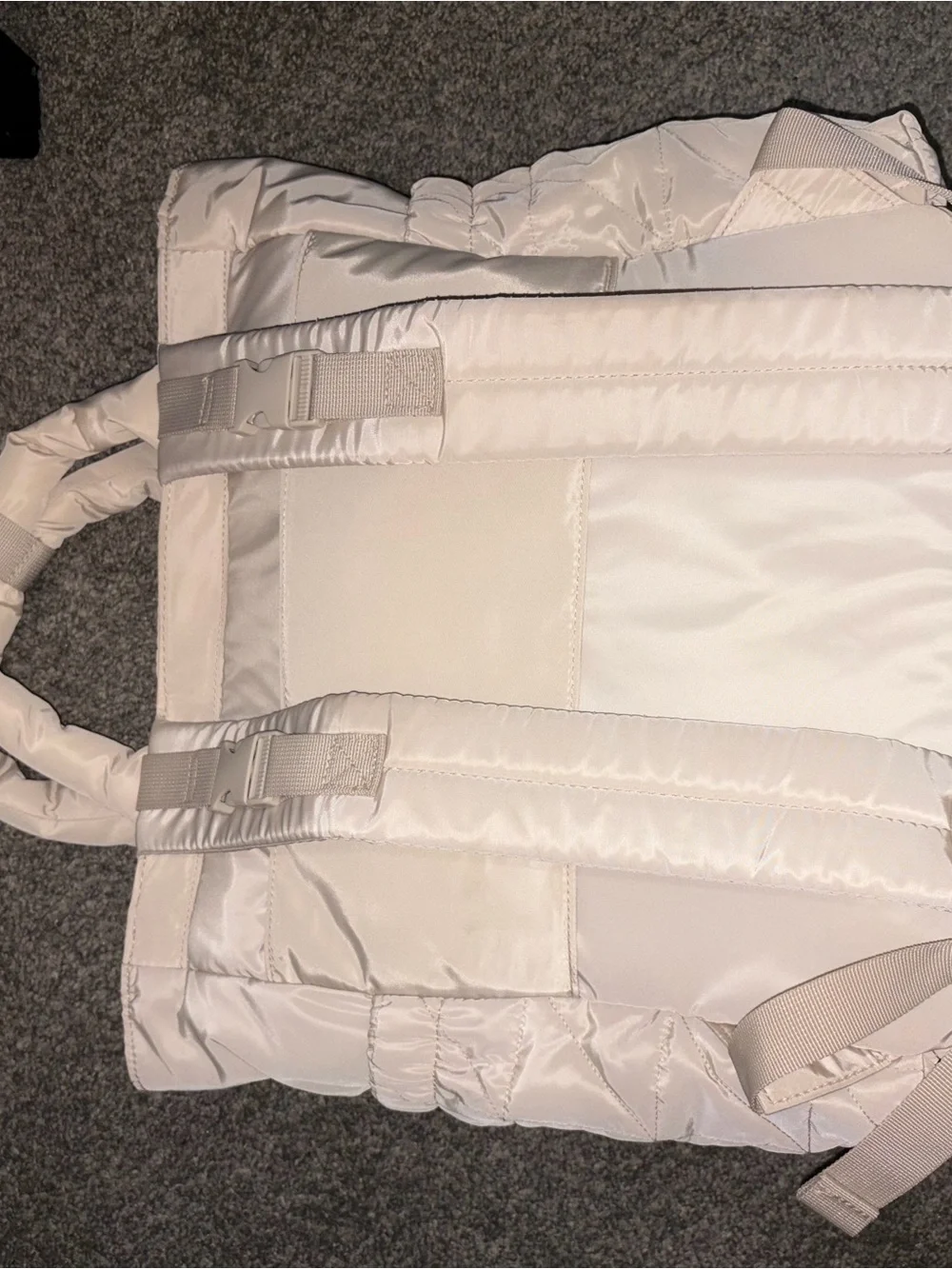 Quilted Puffer Tote Bag in Light Cream